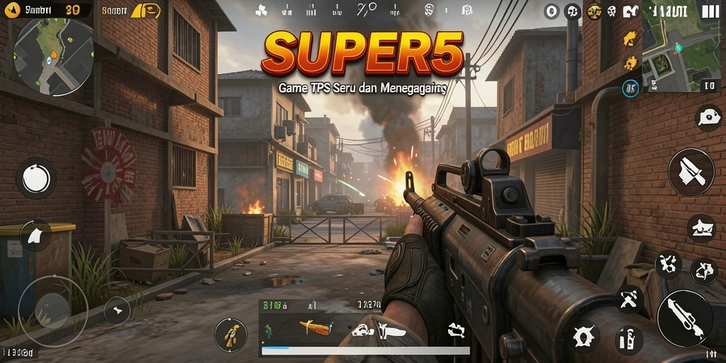 Tangkapan layar gameplay SUPER5 yang menampilkan aksi TPS yang mendebarkan.